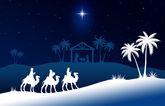 Blue Christmas Nativity scene background