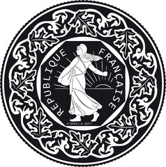 france coin franc money with floral frame vector design