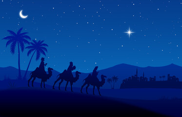 Fototapeta na wymiar Blue Christmas Nativity scene background