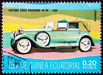 Postage stamp Equatorial Guinea 1977 Hispano-Suiza Boulogne, oldtimer
