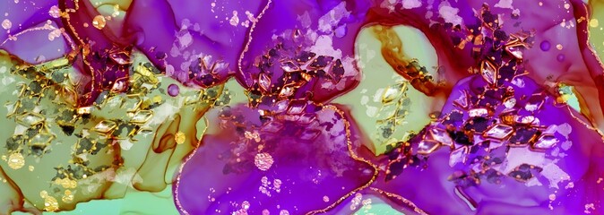 Metalic beads with mirror on Alcohol ink fluid abstract texture fluid art with gold glitter and liquid.