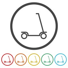 Electric scooter silhouette icon. Set icons in color circle buttons