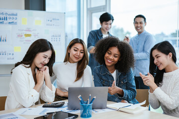 Group of professional business people are working and brainstorming discussed about work in conference room within office space.