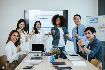 Group of professional business people are working and brainstorming discussed about work in conference room within office space.