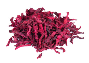 Dry beetroot isolated on the white background. Chopped dried beet.