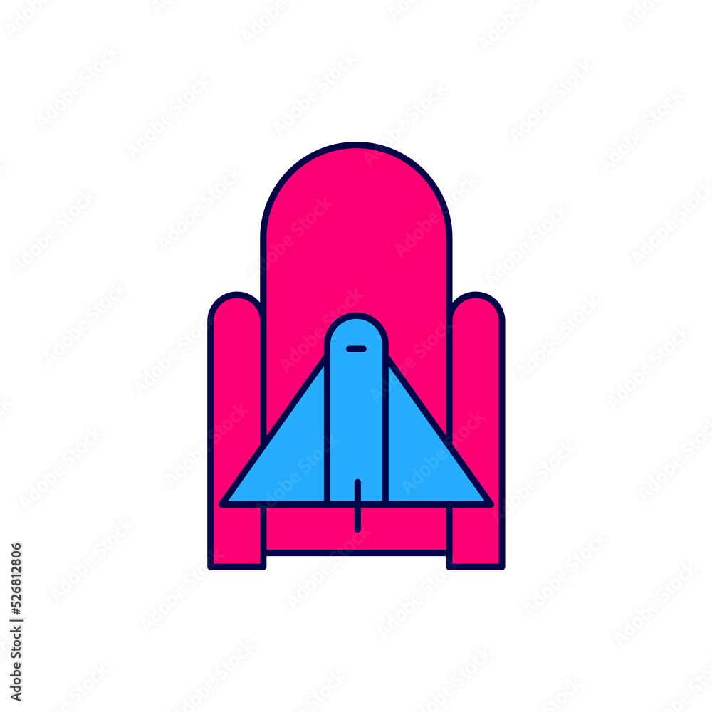 Poster filled outline rocket launch from the spaceport icon isolated on white background. launch rocket in 