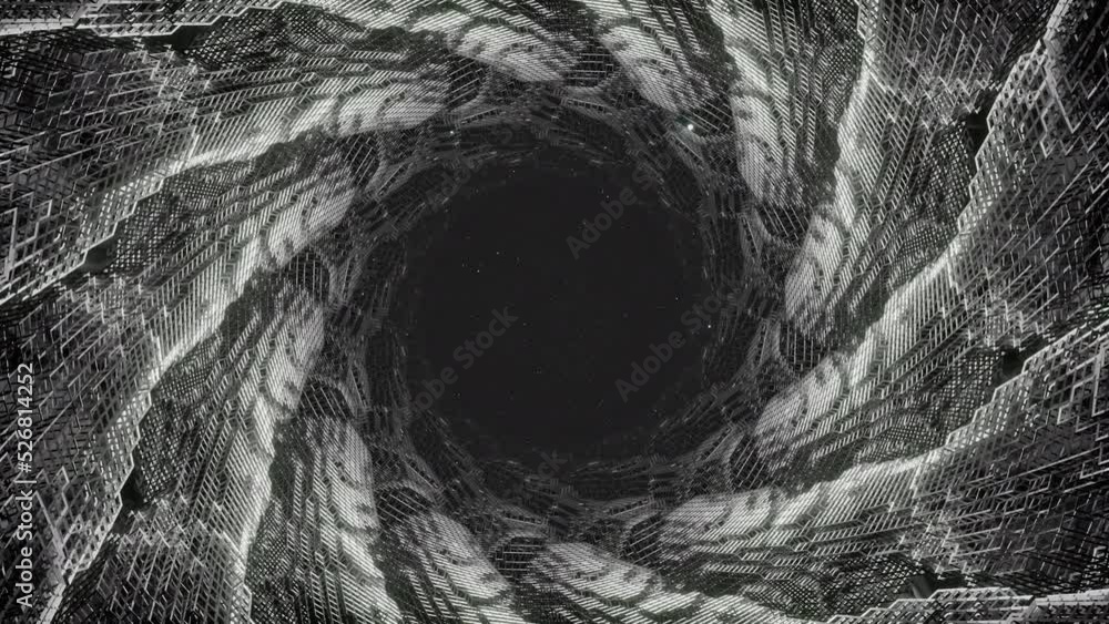 Poster swirling dark tunnel. design. black mink with twisted 3d lines. dark tunnel with swirling lines from