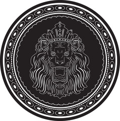 lion head with a crown and floral frame vector design