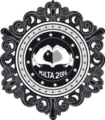 malta 2 euro coin with vintage frame vector design