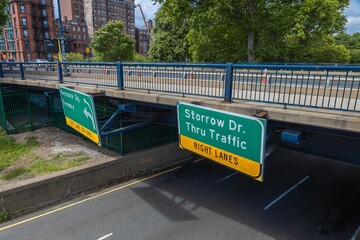 Storrow drive Boston roadway with signs