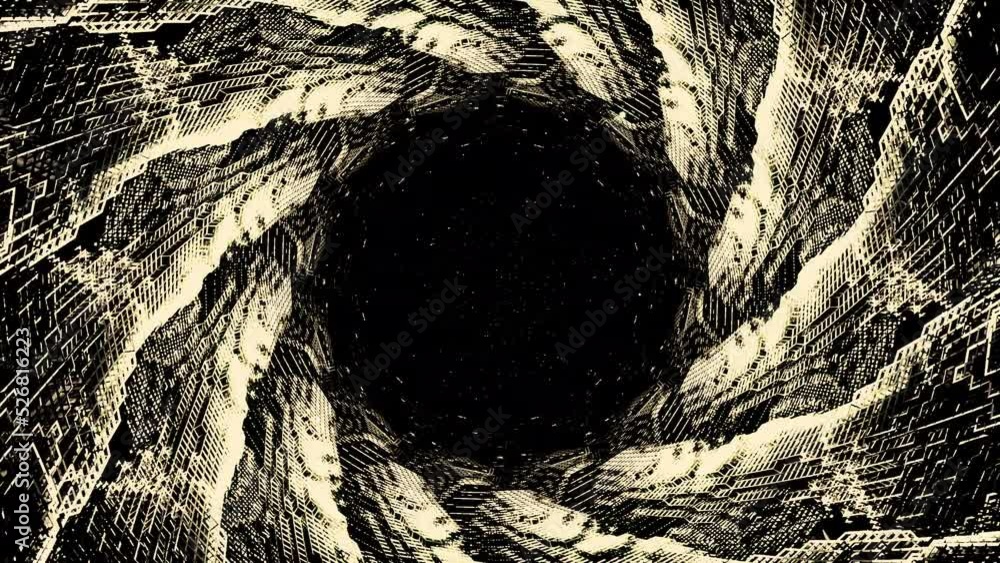Poster swirling dark tunnel. design. black mink with twisted 3d lines. dark tunnel with swirling lines from
