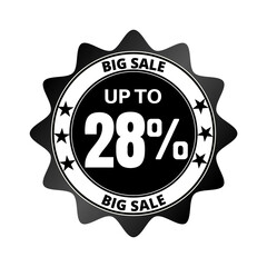 28% big sale discount all styles of sale in stores and online, special offer,(Black Friday) voucher number tag vector illustration. Twenty-eight 