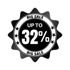 32% big sale discount all styles of sale in stores and online, special offer,(Black Friday) voucher number tag vector illustration. Thirty-two