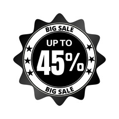 45% big sale discount all styles of sale in stores and online, special offer,(Black Friday) voucher number tag vector illustration. Forty five 