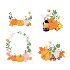 Pumpkin and fall leaves collection