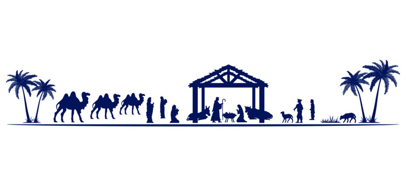 Christmas Nativity scene greeting card background. Elements all separate and editable. Vector EPS10.