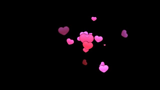 Heart shape colorful animation on Black Background Hearts Motion Background  holiday abstract loop animation