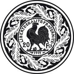 20 franc gold coin with floral frame handmade vector art