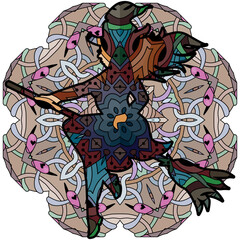 Silhouette of a witch decorative with a pattern. Vector zentangle object for Halloween on mandala