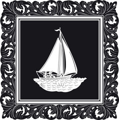 sailboat logo with old frame handmade design vector