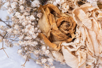 Close-up dried wedding flower bouquet