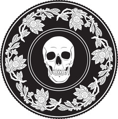 Fototapeta premium skull logo with floral frame vector design