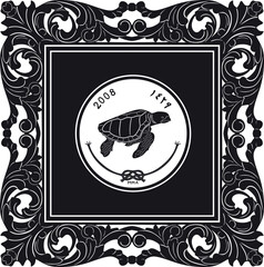 turtle logo black design with vintage frame handmade vector