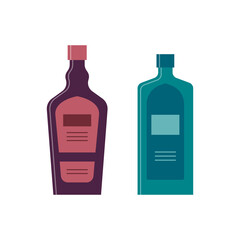 Bottle of liquor and gin, great design for any purposes. Flat style. Color form. Party drink concept. Simple image shape