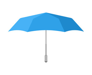A blue umbrella with a gray handle isolated on a white background. Flat vector illustration © Alrika 