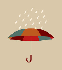 Multicolored umbrella with raindrops. Flat vector illustration