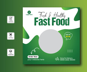 Healthy fast food delicious vegetable social media promotion and Instagram banner post design Usable for social media, flyer, banner and web internet ads