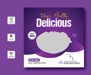 Healthy fast food delicious vegetable social media promotion and Instagram banner post design Usable for social media, flyer, banner and web internet ads