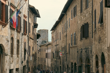 Beautiful view of ancient San Gimignano, Tuscany landscape and landmarks. Summer in Italy