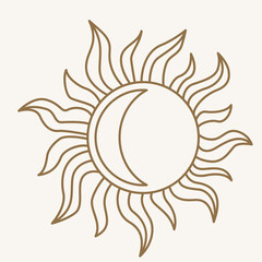 Sun logo design in simple modern line style. Boho element vector