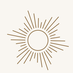 Sun logo design in simple modern line style. Boho element vector