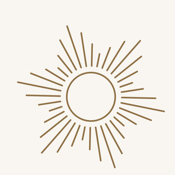 Sun logo design in simple modern line style. Boho element vector