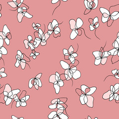 Rosy flowers painting - seamless pattern on dirty pink background