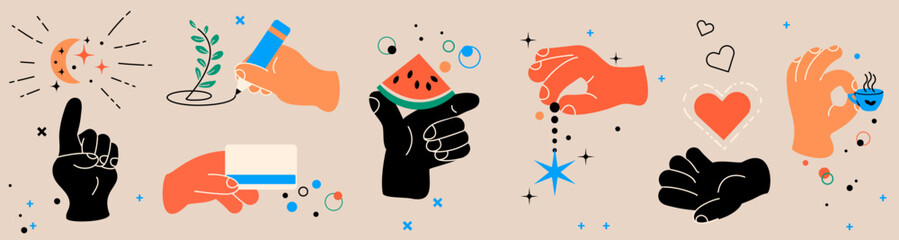 Colored hands in various gestures