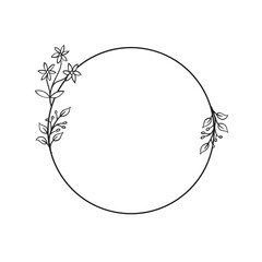 Circle frame with leaves. Doodle minimal style. Nature and organic decoration.