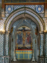 Fototapeta na wymiar Christ on the Cross altar of the Chapter Room in Convento da Conceição, Beja