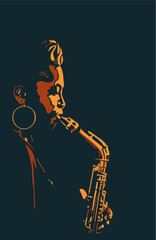 Woman saxophone player vector illustration. - obrazy, fototapety, plakaty