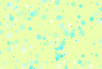 Light Blue, Green vector pattern with christmas snowflakes.