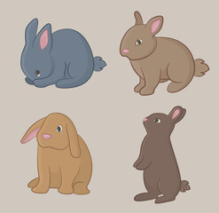 Cute cartoon bunnies. Vector deign.  - obrazy, fototapety, plakaty