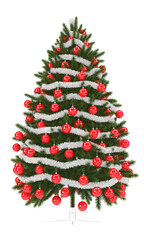 Modern Christmas Tree with Red and Silver Ornaments Transparent Background 3D Rendered Illustration. Season Greetings Object.