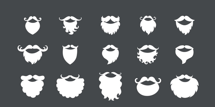 Beard and moustache silhouette set. Vector stock illustration isolated on black background for photo booth box, barber shop logo. 