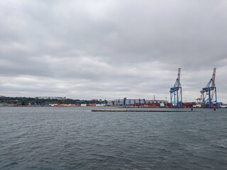 Fototapeta premium Landscape shooting of an industrial port city