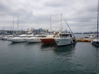 Fototapeta na wymiar View of sailing yachts in the port