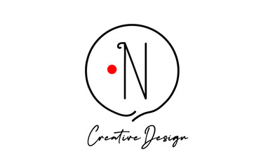 black and white N alphabet letter logo icon design with line red dot and vintage style. Creative template for business and company