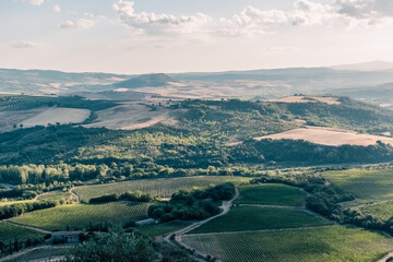 Beautiful view of Tuscany landscape and landmarks. Summer in Italy