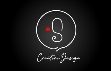 S alphabet letter logo icon design with line red dot and vintage style. Black and white creative template for company and business